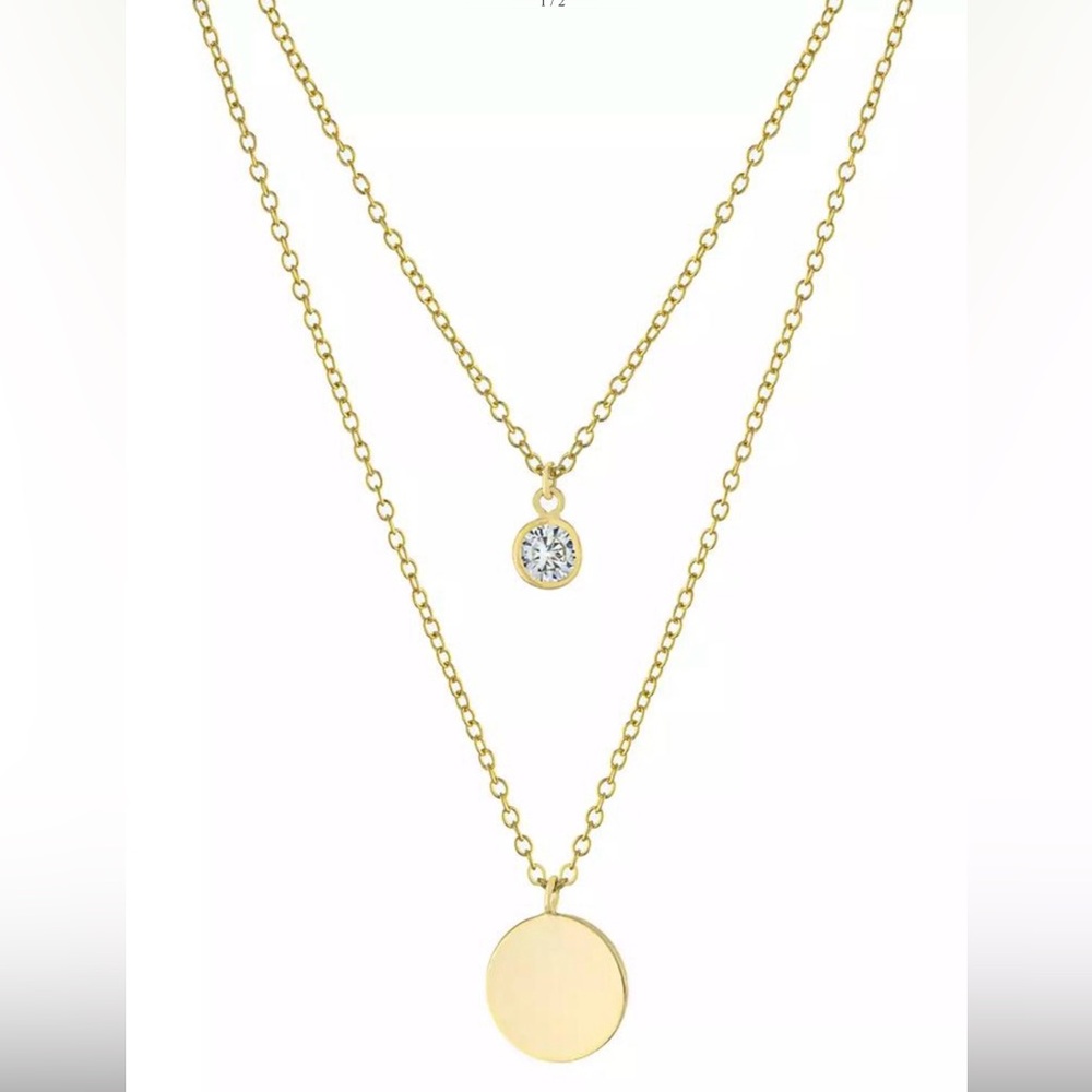 Giani Bernini Gold Double Layer Sterling Silver Disc w/ Crystal Accent Necklace